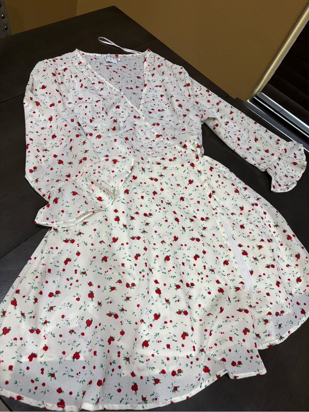Princess Polly Floral Wrap Mini Dress - White with Red Rose Print